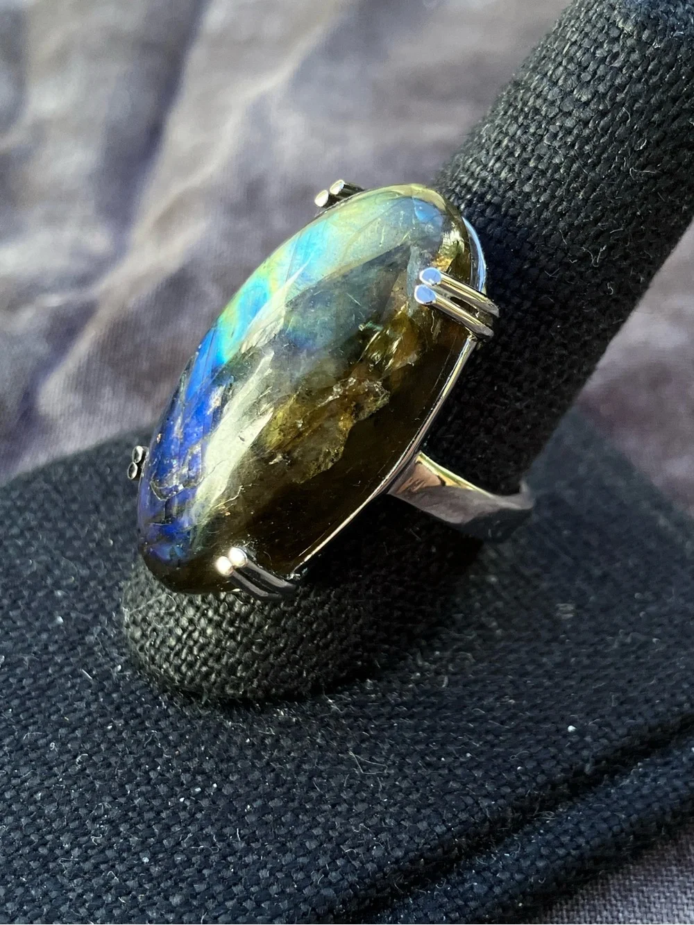 Labradorite Oval Ring in Stainless Steel